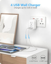 Load image into Gallery viewer, LENCENT US to UK Ireland Travel Plug Adapter, Grounded Type G Outlet Adaptor with 4 USB Charger(2 USB C), 4 Outlets Converter for USA to Dubai Scotland British London England Hong Kong Irish Qatar