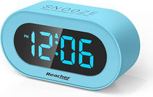 Load image into Gallery viewer, REACHER Kids Blue Alarm Clock with Snooze, Simple to Operate, 0-100% Dimmer, Adjustable Volume, Outlet Powered, Small LED Boys Clock for Bedrooms
