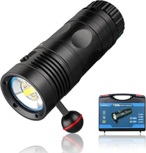 Load image into Gallery viewer, TrustFire DF90 Scuba Diving Light, 15000 Lumens Video Camera Photography Dive LED Flashlight, 70M Underwater Scuba Diving Flashlight, Super Bright, with Violet Red White Lights