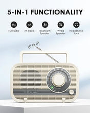 Load image into Gallery viewer, AM FM Radio Plug in Wall or Battery Operated Radio with Best Reception,Portable Radio with Bluetooth,Transistor Radio with Headphone Jack,Large Dial Easy to Use for Seniors Elderly Cream