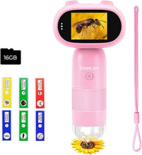 Load image into Gallery viewer, TOMLOV P30 Microscope for Kids, Portable 1000X 2 LCD Digital Microscope for Slides, HD Camera & Video, Pocket Magnifying Glass with Light, Handheld Magnifier for Home Science Education, Mini Scope