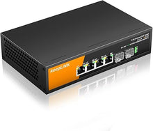 Load image into Gallery viewer, 6 Port 2.5G PoE Switch Unmanaged, 4 x 2.5G Base-T PoE Ports @72W, 2 x 10G SFP, IEEE802.3af/at, Metal Housing Fanless Desktop or Wall Mount