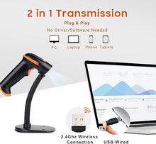 Load image into Gallery viewer, Tera Barcode Scanner Wireless 1D Laser Cordless Barcode Reader with Battery Level Indicator, Versatile 2 in 1 2.4Ghz Wireless and USB 2.0 Wired with Stand Model 5100-Z