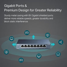 Load image into Gallery viewer, TP-Link TL-SG108 8 Port Gigabit Unmanaged Ethernet Network Switch, Ethernet Splitter Plug & Play Fanless Metal Design Shielded Ports Traffic Optimization