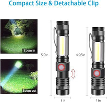Load image into Gallery viewer, iToncs LED Rechargeable, 2000 Lumens Super Bright Magnetic Flashlight with COB Work Light, Waterproof, 4 Modes, Pocket Tactical Flashlights for Outdoor Camping Emergency 2 Packs