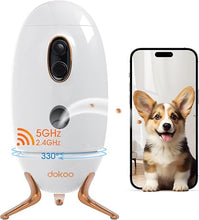Load image into Gallery viewer, Dog Camera with Treat Dispenser, 2K/4MP HD 330° View Dog Cam Pet Home Security Camera, Night Vision, 2.4 &5 GHz WiFi, 2-Way Audio with Speaker, Free App & Cloud Storage