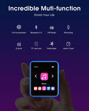 Load image into Gallery viewer, MP3 Player with Bluetooth 5.0 Portable HiFi Lossless Sound MP3 Music Player and FM Radio Recorder E-Book 2.4 inch Screen Maximum Support 128GB(Blue)
