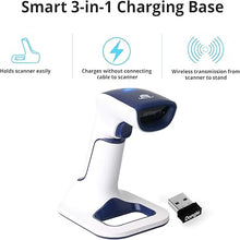 Load image into Gallery viewer, ScanAvenger Wireless Portable 1D with Stand Bluetooth Barcode Scanner: Hand Scanner 3-in-1, Cordless, Rechargeable Scan Gun for Inventory - USB Barcode Reader (1D Only with Next Gen Stand)…