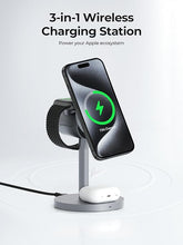 Load image into Gallery viewer, MagFusion 3-in-1 Charging Station Compatible with MagSafe, Charger Stand Qi2 Certified 15W Wireless Charger, for iPhone 16/15/14/13/12, Apple Watch, AirPods(30W PD Charger Included)