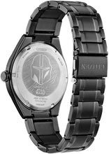 Load image into Gallery viewer, Citizen Eco-Drive Men's Star Wars Mandalorian Watch, Black IP Stainless Steel, 3-Hand, Luminous (Model: AW2045-57W)