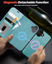 Load image into Gallery viewer, OCASE for iPhone 16 Case Detachable Wallet Case with Card Holder, 2 in 1 Pu Leather Flip Folio with RFID Blocking Stand Wrist Strap Shockproof Phone Cover 6.1 Inch 2024, Ice Blue