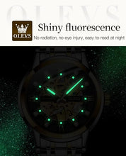 Load image into Gallery viewer, OLEVS Men’s Gold Skeleton Watch Automatic Mechanical self Winding Luxury Dress Stainless Steel Waterproof Luminous Wrist Watches
