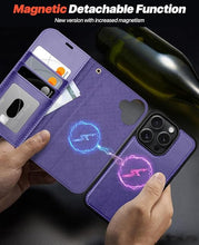 Load image into Gallery viewer, OCASE for iPhone 16 Pro Case Detachable Wallet Case with Card Holder, 2 in 1 Pu Leather Flip Folio with RFID Blocking Stand Wrist Strap Shockproof Phone Cover 6.3 Inch 2024, Purple