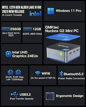 Load image into Gallery viewer, GMKtec Desktop Mini PC Intel N100 Windows 11 Pro 12GB DDR5 256GB SSD Dual LAN, Mini Computer 4K Triple Display, WiFi6, BT5.2, Energy Efficient