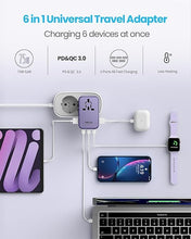Load image into Gallery viewer, Universal Travel Adapter, VINTAR 75W GaN International Power Adapter with 3 USB C PD and 2 USB A QC, All in One Travel Essentials for UK/EU/USA/AUS, Travel Adapter Worldwide for Laptops Phones, Purple