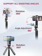 Load image into Gallery viewer, ULANZI MA09 Extendable Phone Tripod, 71" Selfie Stick Phone Vlog Tripod Stand Quadrapod with All in 1 Phone Clip, Travel Tripod Phone Holder w Rechargeable Remote for iPhone Sony Canon Action Camera