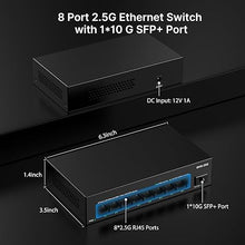 Load image into Gallery viewer, Real HD 8 Port 2.5G Ethernet Switch Unmanaged Network Switch with 8 x 2.5 Gigabit | 1 x 10G SFP+ | Work with 10-100-1000Mbps Devices | 60G Bandwidth | Plug & Play | Fanless Quiet Metal Internet Switch