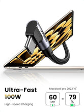 Load image into Gallery viewer, UGREEN Right Angle USB C to USB C Cable, 100W Type C 90 Degree Fast Charging Cable Compatible with iPhone 15/15 Plus/15 Pro, MacBook Pro 2022, iPad Pro 2022, Dell XPS, Samsung Galaxy S24/S23, 6.6FT