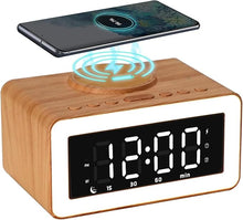 Load image into Gallery viewer, Bluetooth Alarm Clocks with Wireless Charging, 0-100% Dimmer LED Night Light, 2 Alarm Settings, 12/24H, 9 Mins Snooze, Wooden Digital Alarm Clock for Bedrooms, Office, Travel (Wood Grain)