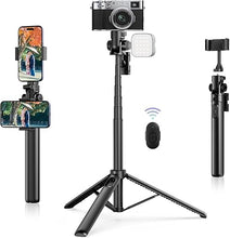 Load image into Gallery viewer, ULANZI MT-70 Extendable Phone Tripod, 63" Selfie Stick Phone Vlog Tripod Stand with 2 Phone Clip, 360° Rotate Dual Camera Tripod for iPhone Sony Canon Action Camera, Lightweight for Travel
