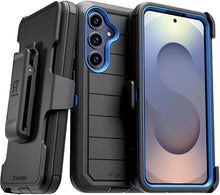 Load image into Gallery viewer, for Samsung Galaxy S25 Case with Belt Clip Holster & Kickstand, Screenless Protective Dual-Layer Shockproof Phone Case for Galaxy S25 - Black & Blue