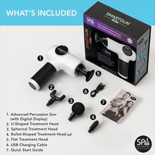 Load image into Gallery viewer, SPA SCIENCES - SmartGun Elite – Therapeutic Deep Tissue Percussion Massager – for Muscle Soreness - with Interchangeable Heads, 10 Intensity Levels and Smart Comfort Pulse – USB Rechargeable