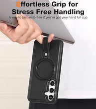 Load image into Gallery viewer, for Samsung Galaxy S25 Case with Stand, Anti-Slip Shockproof Loop, Compatible with MagSafe, Magnetic Protective Leather Case with Camera Lens and Screen Protector (Black, S25)