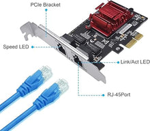 Load image into Gallery viewer, Dual-Port PCIe Gigabit Network Card 1000M PCI Express Ethernet Adapter with Intel 82575/82576 Two Ports LAN NIC Card for Support PXE for Windows/Windows Server/Linux/Freebsd/DOS with Low Profile