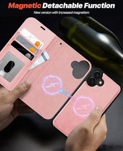 Load image into Gallery viewer, OCASE for iPhone 16 Case Detachable Wallet Case with Card Holder, 2 in 1 Pu Leather Flip Folio with RFID Blocking Stand Wrist Strap Shockproof Phone Cover 6.1 Inch 2024, Light Pink