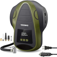 Load image into Gallery viewer, TEROMAS Tire Inflator Portable Air Compressor, Air Pump DC/AC for Car Tires 12V DC and Other Inflatables at Home 110V AC, Digital Electric Tire Pump with Pressure Gauge(Green)