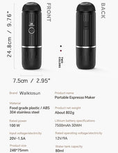 Load image into Gallery viewer, Portable Espresso Coffee Maker Electric Expresso Maker Self Heating Battery Powered, 19 Bar Pressure, Coffee Machine with Ground Coffee & NS Capsule for Travel, Camping, RV, Hiking, Office (Black)