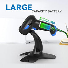 Load image into Gallery viewer, Alacrity 2D 1D Wireless Barcode Scanner with Stand, 3-in-1 Connectivity Bluetooth 2.4G Wireless USB Wired, Barcode Reader with Hands-Free Mode and Vibration Alert, Black