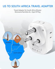 Load image into Gallery viewer, LENCENT South Africa Power Adapter, South Africa Grounded Travel Adaptor with 4 American Outlets, 4 USB Charger(2 USB C), Type M Plug Converter for US to South Africa Bhutan Botswana Namibia Zimbabwe