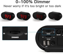Load image into Gallery viewer, REACHER Small LED Digital Alarm Clock with Simple Operation, Full Range Brightness Dimmer, USB Phone Charger Port, Easy Snooze, Adjustable Alarm Volume, Outlet Powered for Bedrooms Bedside(Black)