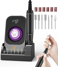 Load image into Gallery viewer, Portable Nail Drill Electric File: 40000RPM Professional Nail E File for Acrylic Nails Remove Nail Gel Polish Manicure, Rechargeable Cordless Nail Drill Machine with Bits & Base for Salon Home, Black