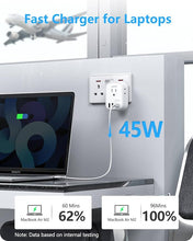 Load image into Gallery viewer, LENCENT US to UK Ireland Travel Plug Adapter, PD 45W Grounded Type G Outlet Adaptor with 4 Outlet, USB C Fast Charger Adaptor, USA to Dubai Scotland British London England Hong Kong Irish Qatar