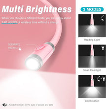 Load image into Gallery viewer, Vekkia Rechargeable LED Neck Reading Light, Book Lights for Reading in Bed, 3 Brightness Levels, Flexible Soft Silicone Arms Comfortable Wear, Long Lasting, Perfect for Craft & Knitting, Pink