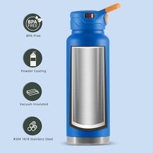 Load image into Gallery viewer, IDEUS Vacuum Insulated Water Bottle, 40 oz Stainless Steel Water Bottles with Straw and Spout Lid, Reusable Metal Water Bottle Leak Proof Gym Water Bottle, BPA-Free(Bright Blue)
