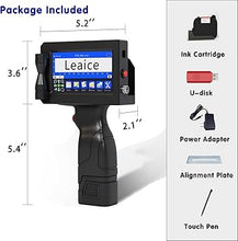 Load image into Gallery viewer, Handheld Inkjet Printer with 42ml Black Quick-Drying Ink Cartridge, Portable Handheld Printer Gun Printing Height 0.08-0.5 Inch for Text QRCode Barcode Batch Number Label Logo Image for Any Surface