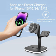 Load image into Gallery viewer, EXW Wireless Charging Station for Magsafe Charger,Charging Station for Multiple Devices,Wireless Charger for iPhone 16/15/14/13/12 Series,Apple Watch Series 1-9,AirPods with LED and Adapter (Black)
