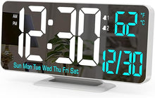 Load image into Gallery viewer, KOSUMOSU Digital LED Clocks for Bedrooms 6.7in White Alarm Clock, Dimming, 12/24h, Date, Day of Week,Temp,Desk Clock, LED Clock for Bedside, Digital Calendar Clocks for Living Room Essentials