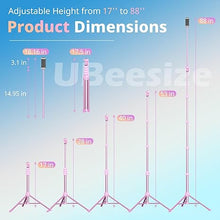 Load image into Gallery viewer, UBeesize 88’’ Flexible Phone Tripod with 14.95’’ Gooseneck, Remote and Phone Holder, Overhead Cell Phone Stand?Selfie Stick for Video Recording, Compatible with iPhone Android Phone, Camera Pink