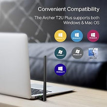 Load image into Gallery viewer, TP-Link AC600 USB WiFi Adapter for PC (Archer T2U Plus)- Wireless Network Adapter for Desktop with 2.4GHz, 5GHz High Gain Dual Band 5dBi Antenna, Supports Win11/10/8.1/8/7/XP, Mac OS 10.9-10.14