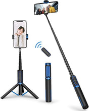 Load image into Gallery viewer, ATUMTEK Selfie Stick Tripod, Extendable 3 in 1 Aluminum Bluetooth Selfie Stick with Wireless Remote and Tripod Stand for iPhone 16/15/14/13/12/11 Pro Max/XS Max/XS/XR/X/8/7, Samsung Smartphones Blue