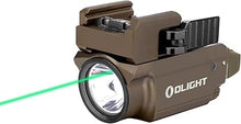 Load image into Gallery viewer, OLIGHT Baldr Mini 600 Lumens Rechargeable Weaponlight with Green Beam and White LED Combo, Magnetic USB Compact Tactical Flashlight with Adjustable Rail for G19, G45, Sig P320, and so on(Desert Tan)