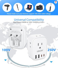 Load image into Gallery viewer, European Travel Plug Adapter, LENCENT International Type-C Foldable Power Plug with 4 Outlets, USB C Charger Adaptor, US to Most of Europe EU Iceland Spain Italy France Germany, Cruise Ship Approved