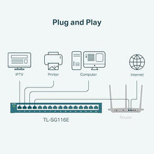 Load image into Gallery viewer, TP-Link TL-SG116E | 16 Port Gigabit Switch | Easy Smart Managed | Plug & Play | 3 Year Manufacturer Warranty | Desktop/Wall-Mount | Sturdy Metal w/ Shielded Ports | Support QoS, Vlan, IGMP and LAG