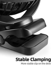 Load image into Gallery viewer, Viniper 6 inch Rechargeable Clip on Fan, 5000mah Battery Desk Fan : 360° Rotation & 3 Speeds Strong Wind Portable Fan, 8-30 Working Hours, Quiet and Powerful (Black)