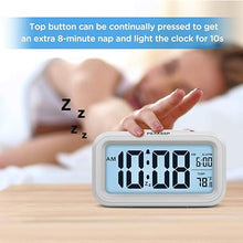 Load image into Gallery viewer, Peakeep Night Light Digital Alarm Clock Battery Operated with Indoor Temperature, Desk Small Clock (White)