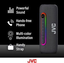 Load image into Gallery viewer, JVC Illuminated Portable Wireless Speaker with 20W max outputs, Dynamic Sound, Bluetooth 5.0, TWS Capability, USB-C, IPX5, AUX in, up to 5-Hour Battery Life - SPPA5BTB (Black)